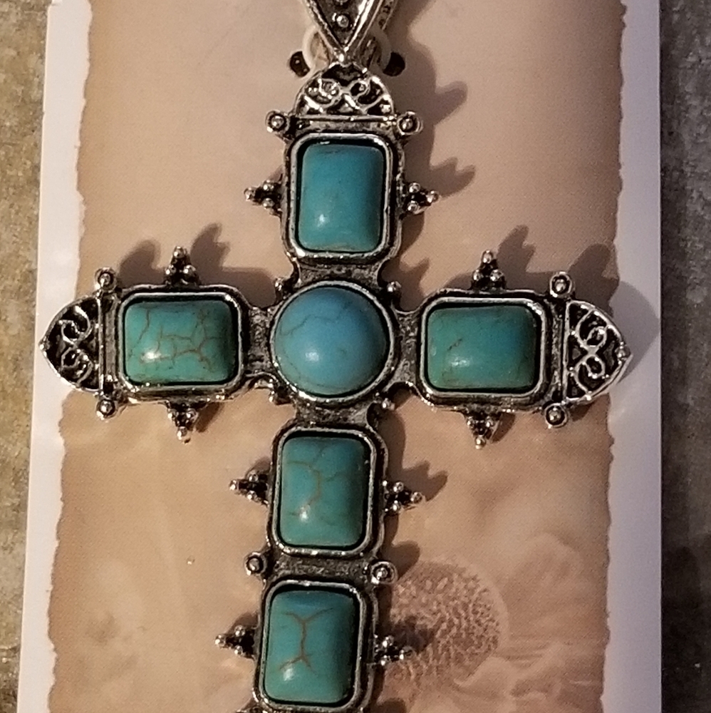 Imitation turquoise cross necklace!